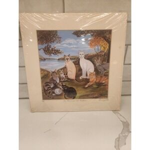 Livingston Signed Artist Proof Matted Print The Peaceable Cats - Autumn Folk Art